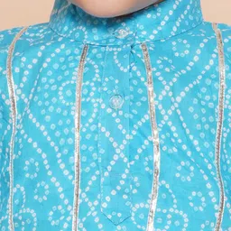 Aj DEZInES Boys Bandhani Printed Band Collar Gotta Patti Pure Cotton Kurta With Pyjamas image 2