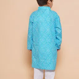 Aj DEZInES Boys Bandhani Printed Band Collar Gotta Patti Pure Cotton Kurta With Pyjamas image 5
