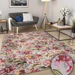 kaleen india Magenta Floral Polyester 4' X 6' Machine Made Carpet-picture-25