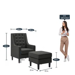 febonic Sona Fabric Full Back Lounge Chair in Charcoal Grey Colour image 3