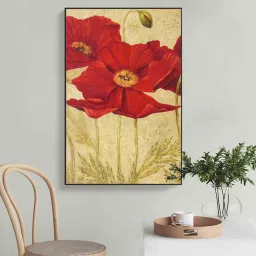 art street Retro Poppy Red Engineered Wood Framed Canvas Wall Painting image 1
