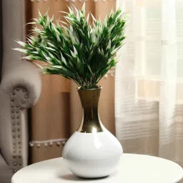 fourwalls Plastic Green/White Yucca Mini Bush Without Pot Artificial Plants image 1