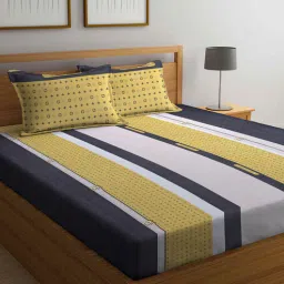 arrabi Multicolor Striped 300 TC Cotton Blend King Sized Bed Sheets with 2 Pillow Covers-picture-12