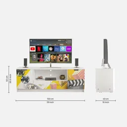 sivom Zebra Digitally Printed TV Entertainment Unit With UV Protected Coating & Storage In White Finish image 2