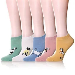 myynti Women and Girls Cotton Ankle Length Socks Breathable for Running Walking Fitness Outdoor Sports Free Size Multicolor Pack of 5 image 5