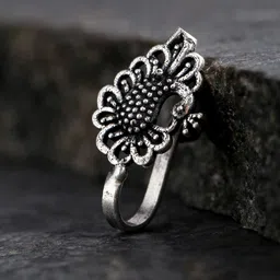 Priyaasi Oxidised Silver-Plated Peacock Shaped Clip-On Nosepin-picture-28