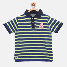 Cherry Crumble Boys Blue & Lime Green Striped Polo Collar Applique T-shirt-picture-22