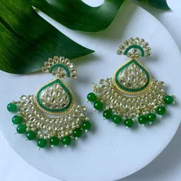 I Jewels Gold-Plated Stones & Beads Studded Contemporary Drop Earrings-picture-15