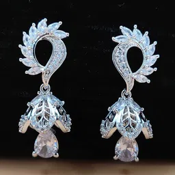 JYONA Silver Plated Cubic Zirconia Studded Contemporary Drop Earrings-picture-22