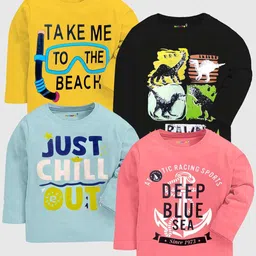 KUCHIPOO Boys Multicoloured & begonia Typography 4 Printed Applique T-shirt-picture-21