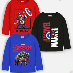 YK Marvel Boys Pack Of 3 Typography Avengers Printed Applique T-shirt-picture-21