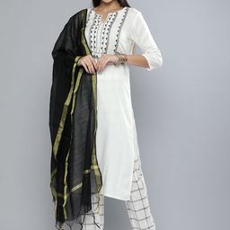 Vishudh Women Off-White Yoke Design Kurta with Trousers & Dupatta-picture-20
