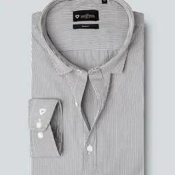 INVICTUS Men Charcoal Grey & White Slim Fit Pure Cotton Striped Formal Shirt-picture-10