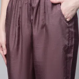 SERONA FABRICS Women Purple Floral Embroidered Silk Chiffon Kurta with Trousers & Dupatta image 4