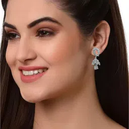 JYONA Silver Plated Cubic Zirconia Studded Contemporary Drop Earrings image 2