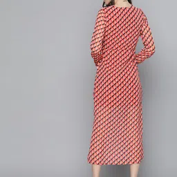 SASSAFRAS Women Peach-Coloured & Black Geometric Printed Wrap Dress image 4