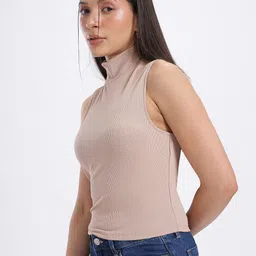 glitchez Realistic Comfort Self-Striped High-Neck Fitted Top image 5