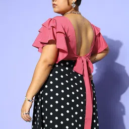 Berrylush Curve Pink Solid Ruffled Top image 4