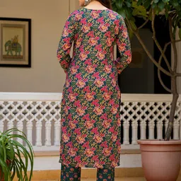 KALINI Women Floral Printed Regular Kurta with Trousers & Dupatta image 2