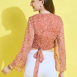 ANVI Be Yourself Abstract Printed V-Neck Waist Tie-Up Crop Wrap Top image 5