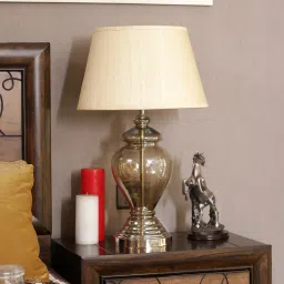 kapoor lampshades Antonio White Fabric Shade Night Lamp With Glass Base image 2