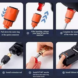 HVG TRADERS (Double Battery) Cordless Portable Wireless Pressure Washer Gun 48v 12000mah High Pressure Water Gun for Car Wash & Bike Washing Cleaning Adjustable Nozzle and 5m Hose Pipe with 2 Battery image 2