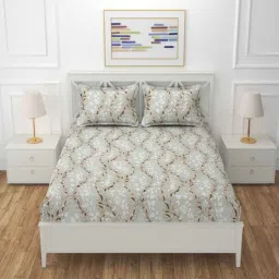 yaakholic Grey Abstract 220 TC Cotton Blend Fitted Double Bedsheet With 2 Pillow Covers-picture-15