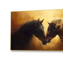 nestroots Gold Canvas Framed Majestic Equine Encounter in Art Wall Painting(18X36 Inch) image 5