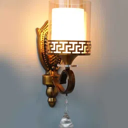 shree kala home decor Antique Brass Wall Sconce with Clear Glass With Crystal Pendant image 4