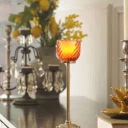 Pure Home + Living Orange Swirl Texture Hurricane Candle Holder-image-0