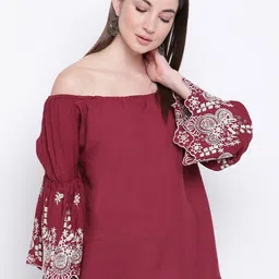 Mayra Floral Embroidered Off-Shoulder Bell Sleeves Bardot Top-picture-28