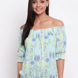 Mayra Blue Floral Print Off-Shoulder Bardot Top image 1