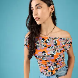 Uptownie Printed Cotton Stretchable Draped Crop Top-image-34