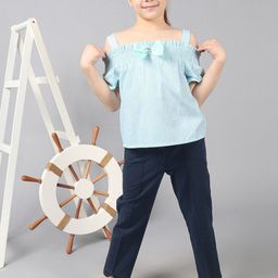 One Friday Girls Striped Ruffle Sleeves Cotton Smocked Top-picture-47