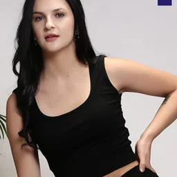 Sera Basics Pack Of 2 Ribbed Scoop Neck Fitted Crop Tops-picture-12