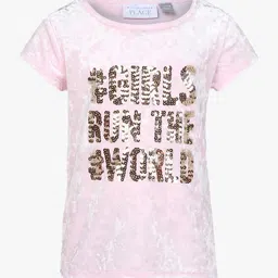 The Childrens Place Girls Pink & Golden Sequinned Top-image-72