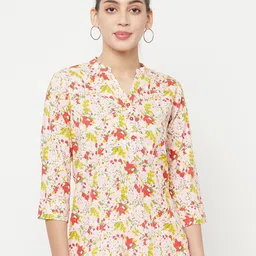 Crimsoune Club Women Multicoloured Floral Print Mandarin Collar Top-picture-40