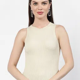 Kalt Round Neck Ribbed Fitted Cotton Top-picture-12