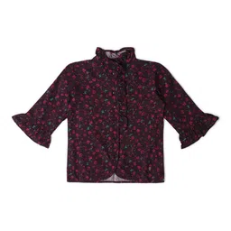 Allen Solly Junior Girls Floral Printed High Neck Bell Sleeve Cotton Regular Top-picture-25