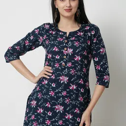 KALINI Floral Print Round Neck Three-Quarter Sleeves Cotton Top-image-87