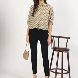KALINI Floral Printed Cuffed Sleeves Cotton Shirt Style Top-picture-23