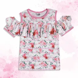 Birthday Girl Girls White & Pink Floral Print Layered Cotton Top-picture-35