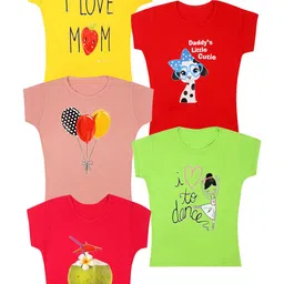 carelove CAREPLUS Pack Of 5 Graphic Print Round Neck Cotton Top-picture-58