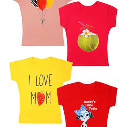 carelove CAREPLUS Girls Pack Of 4 Assorted Printed Cotton Tshirts-picture-13