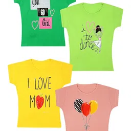 carelove CAREPLUS Girls Pack Of 4 Assorted Printed Cotton Tshirts image 1
