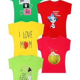 carelove CAREPLUS Pack Of 5 Graphic Print Round Neck Cotton Top-picture-50
