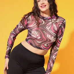 BAESD Abstract Printed Long Sleeves Fitted Crop Top-image-69