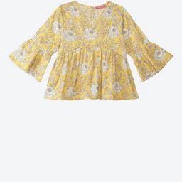 Biba Yellow Floral Print Empire Pure Cotton Top-picture-34