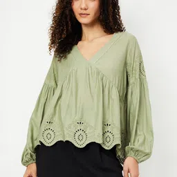 max Puff Sleeve Cotton Empire Top-image-0