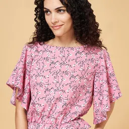 YU by Pantaloons Floral Printed Flutter Sleeves Peplum Top image 1
